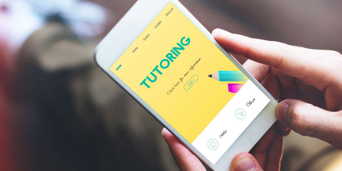 Mobile phone showing tutoring webpage