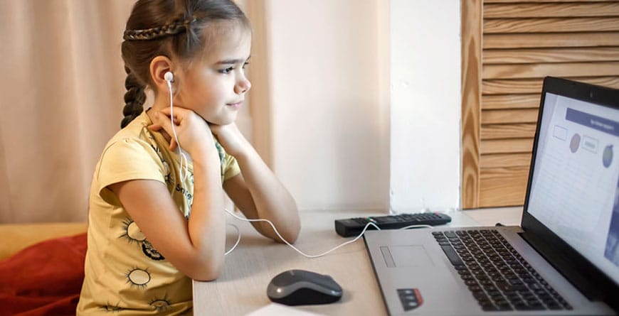 Young girl on a video tutoring call